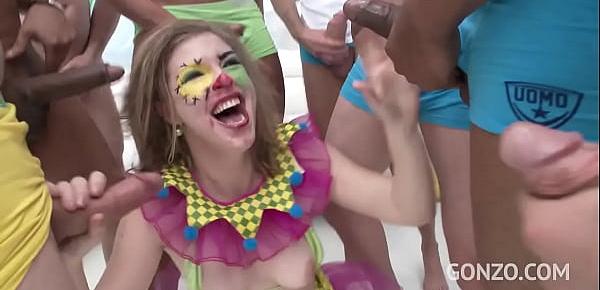  Crazy Fucking 10on1 Clown Gangbang with No Limits slut Ella Nova